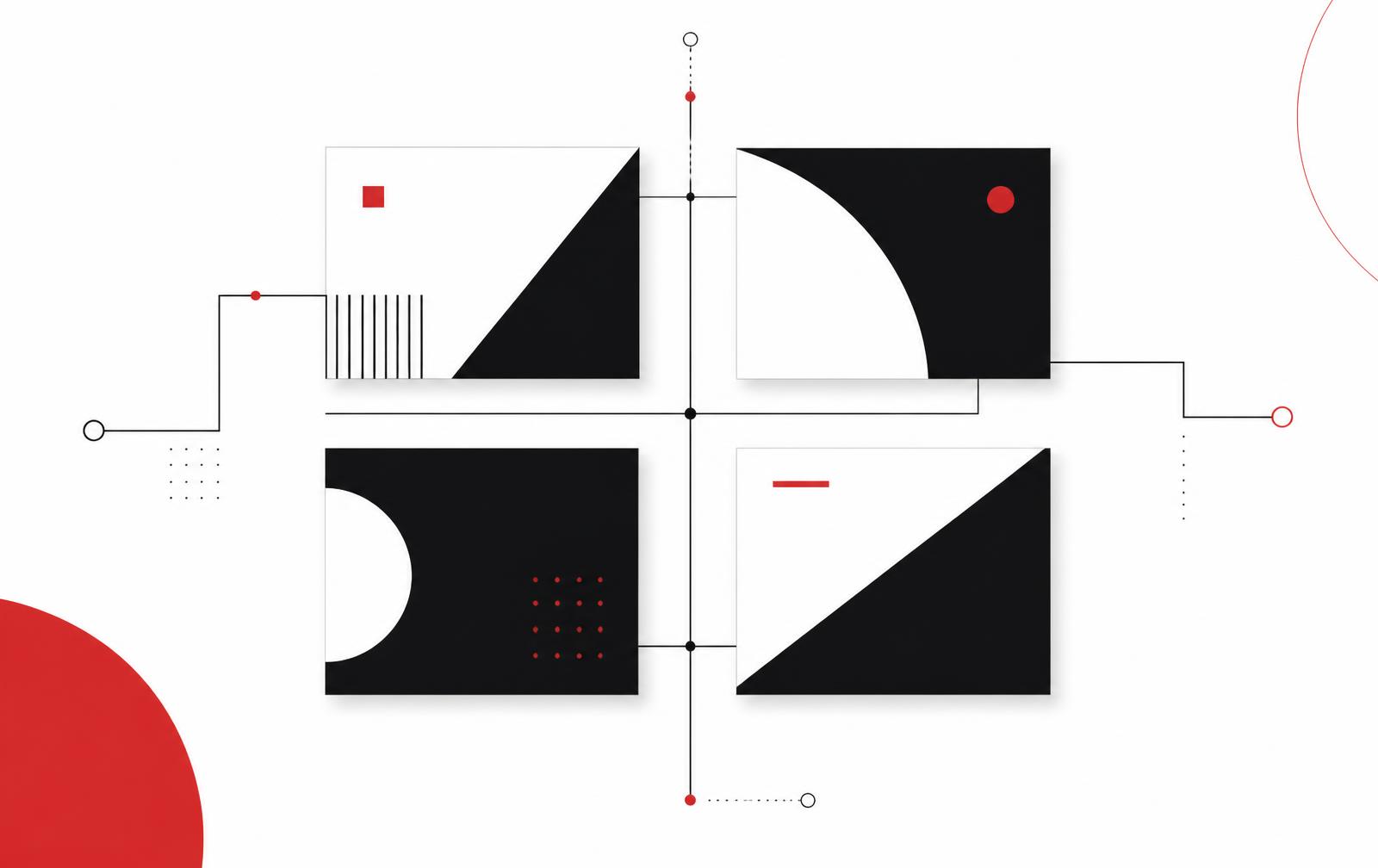 Abstract composition representing four connected portfolio companies